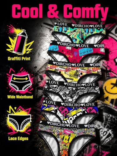 Dircho Women's 6 Pack Hipster Briefs Graffiti Print Lace Trim Cotton Crotch - image 5