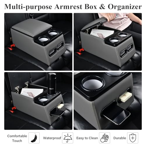 Image of Coverado Car Center Console, Universal Bench Seat Center Consoles, Center Console for Van, Back Seat Storage Box, Rear Seat Car Console Organizer with Cup Holder, Central Armrest Box (Regular, Gray)