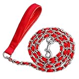 Chain Dog Leash Chew Proof, Metal Chain and Nylon Rope Pet Dog Leash with Padded Handle, Heavy Duty Leashes for Medium Large Dogs Training, Walking