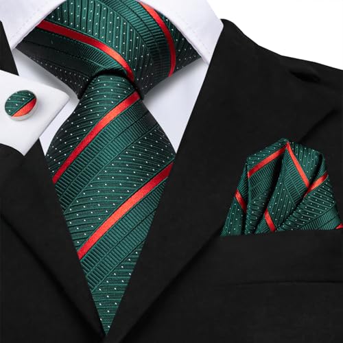Image of Hi-Tie Silk Ties for Men Plaid Paisley Striped Necktie Pocket Square Cufflinks Set Formal Business