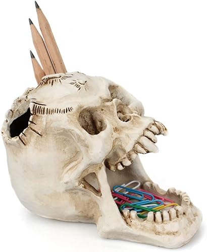 Miniatura 3 de NUOBESTY Decoración de escritorio de oficina, soporte para bolígrafo de calavera, soporte decorativo para brochas de maquillaje, caja de