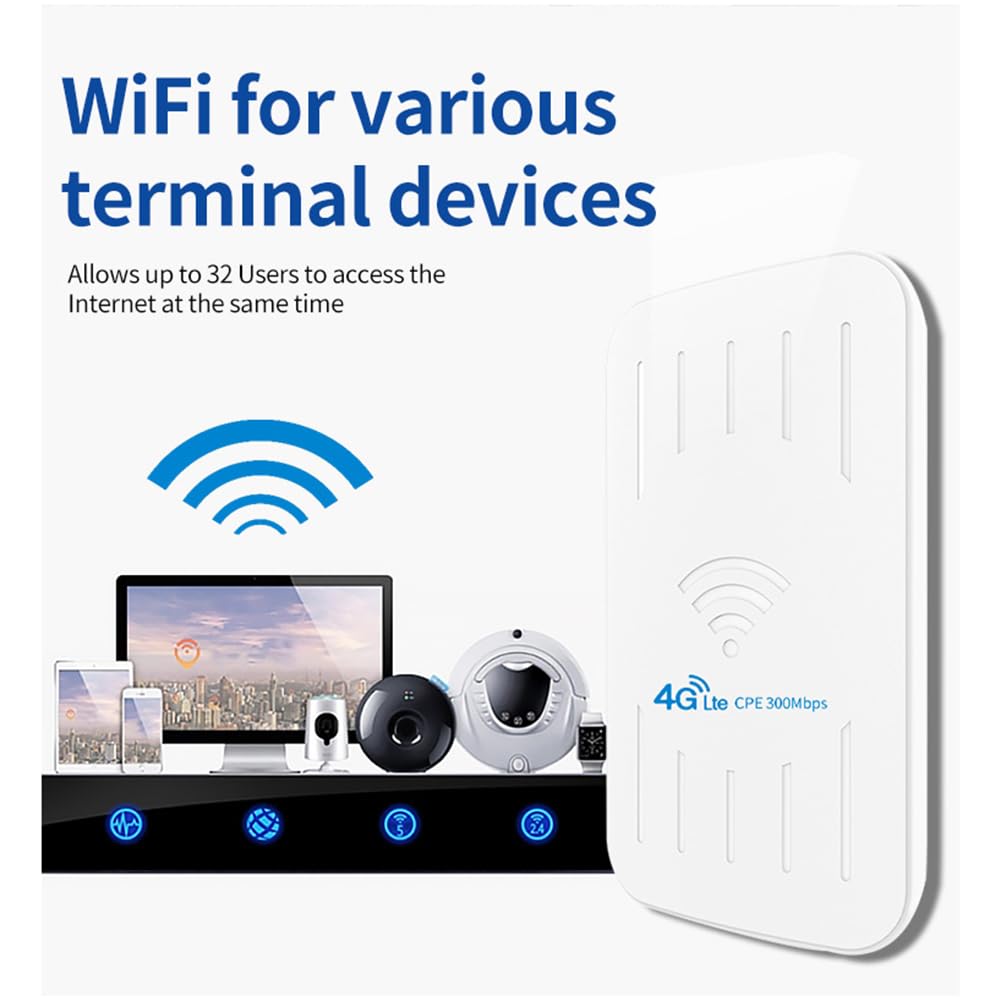 Enrutador WiFi 4G Impermeable para Exteriores Extensor WiFi de 300Mbps con Tarjeta SIM Enrutador 3G/4G LTE de Alcance 100M 32 Usuarios-Enchufe de la UE