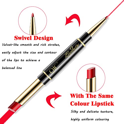 Lip Liner And Lipstick Set,2-in-1 Double Head Matte Cream Lipstick & Lip Liner,Waterproof Sweatproof No Smudge Long-Lasting Moisturizing Smooth Highly Pigmented Makeup Set(Red) - Image 4