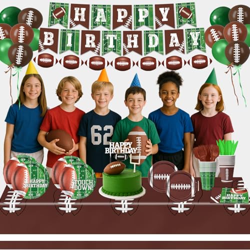 Football Birthday Party Decorations Includes Plates, Napkins, Cups, Banner, Balloons, Touchdown Tablecloth for Football Birthday & Tailgate Party Decorations, Serves 24 - Image 7