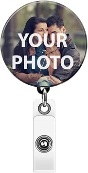 WIRESTER Round Extra Large 2 inch Personalized Retractable ID Badge Holder Alligator Clip, Custom Badge Reel with Your Photo for Office Worker, Medical MD RN, Nurse, Doctor, Teacher, Student
