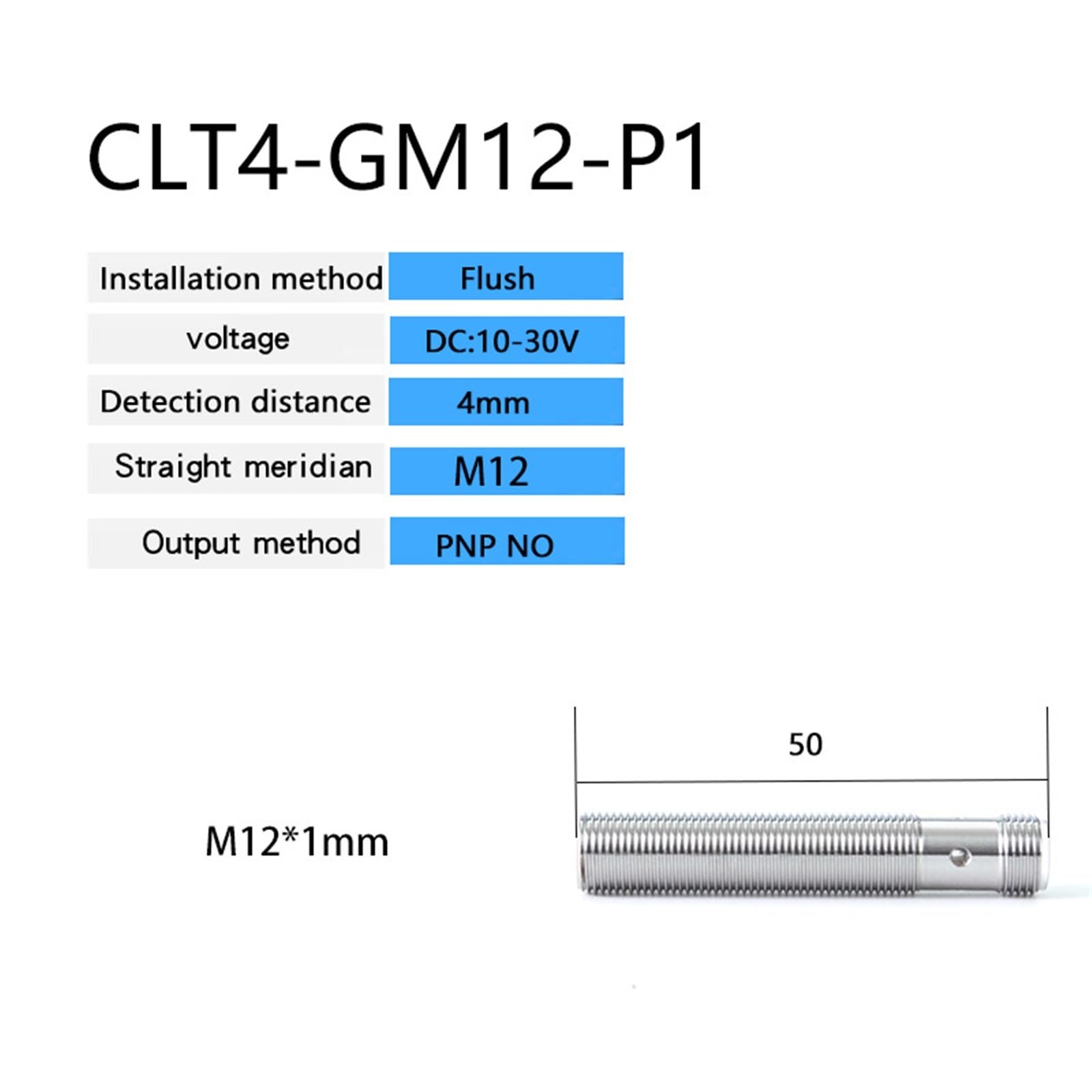 Capteur de proximité capacitif M12 3 Fils DC 10-30 V NPN PNP IP67 Unité enfichable encastrée(PNP NO)