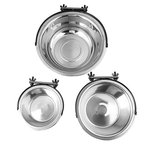 Futternapf Hundenapf Fressnäpfe Edelstahl Hängeschüssel Haustier Essen Wasser Feeder mit Haken für Hunde und Katzen(L)