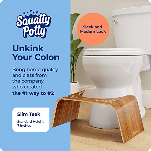 Squatty Potty Slim Teak Toilet Stool - 7-inch Height | Original Bathroom Wood Stool for Natural Positioning by Squatty Potty - Image 2