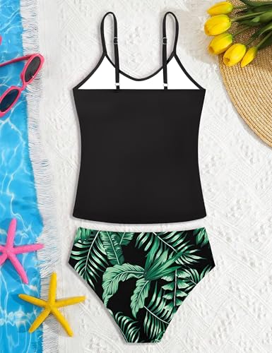 Image of Girls Swimsuit 2 Piece Bathing Suit Criss Cross Ruched Girl Tankini Sets Printed Girls' Swimwear for 9-18 Years