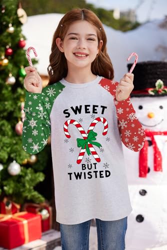 Image of BesserBay Girl's Christmas Buffalo Plaid Raglan Top Funny Holiday Graphic Shirt 4-14 Years
