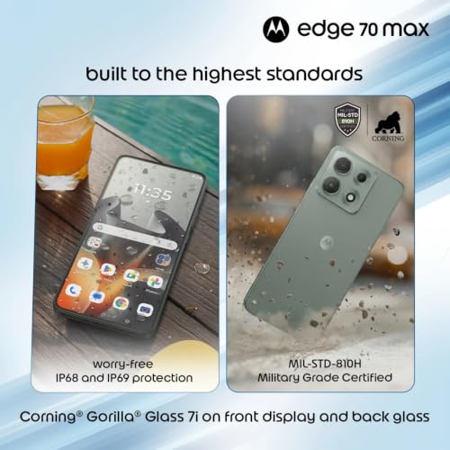 Image of Motorola Edge 70 Max (Pantone Aqua Gray, 8GB RAM, 256GB Storage) | Snapdragon 8 Gen 5 Processor | 50MP + 8MP Dual Camera | 32MP Selfie Camera | 7100mAh Battery |