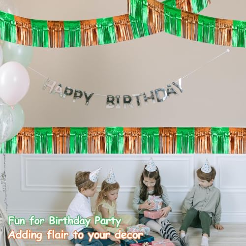 Image of 4 Packs Total 39 Ft Super Ball Parade Floats for Trailer Car, Green Brown Foil Fringe Garland Tinsel Streamers Hanging Backdrop Banner Table Skirts for Graduation Homecoming Birthday Football Party