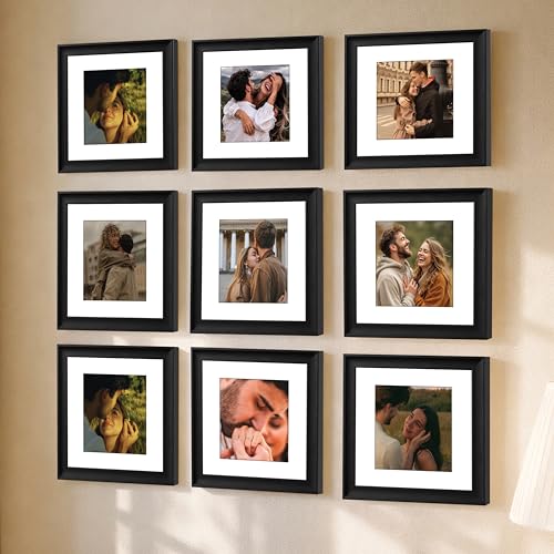 Image of Art Street Wooden Photo Frame for living room, Aesthetic Cave Design Photo Frames for Photograph, Art Work, Certificates Set of 9 (12x12 Inch, Black)