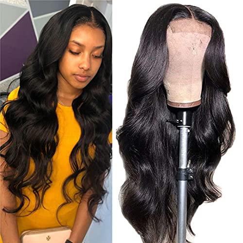 Aiterina 16 Inch Lace Closure Wig Body Wave 4 By 4 Lace Front Wig Human Hair Body Wave Wig Pre Plucked With Baby Hair Free Part Brazilian Hair Wig Natural Color