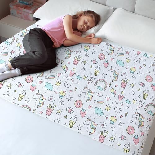Image of Hygge Sheets Potty Training Pee Pads for Kids, Toddlers - 100% Waterproof, Non Slip Bed Wetting Pad for Full Size Beds - Washable, Reusable Mattress & Sheet Protector - Unicorn