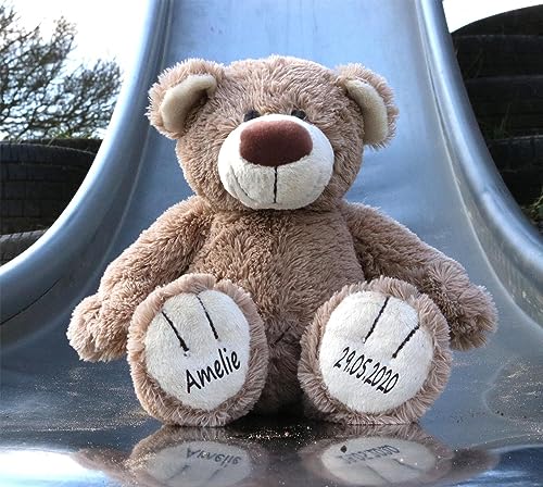 Elefantasie Stofftier Teddy Bär Geschenk mit Namen und Geburtsdatum Plüschteddy braun personalisierbar 30cm