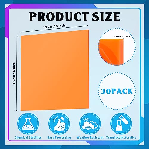Image of Geetery 30 Pcs Colored Acrylic Sheets, 6 x 6 x 1 /8 Inch Thick Translucent Cast Acrylic Sheet,Plastic Boards for Back to School DIY Project Picture Frame,Art Crafts Laser Cutting Engraving, 15 Colors