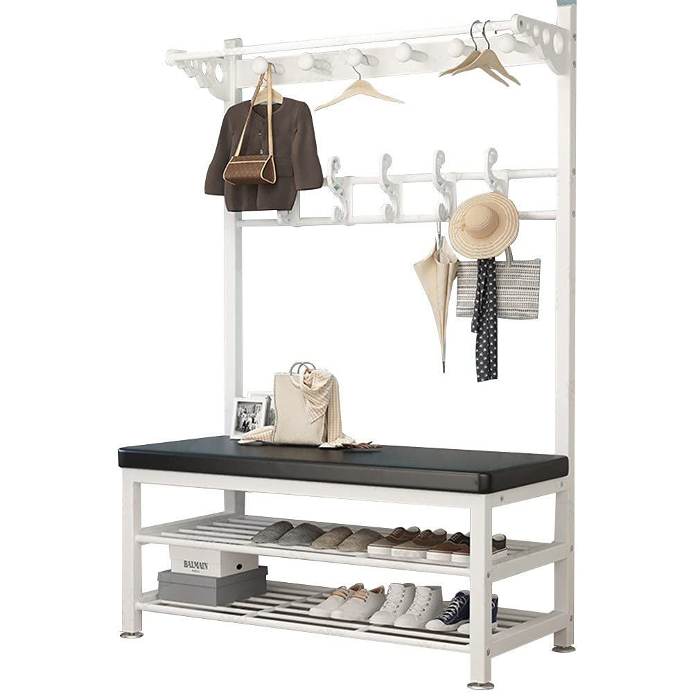 Garment Rail Exquisite Clothes Rail Rack Coat Rack Stand Industrial Free Standing Coat Tree With 2-Tier Shoe Storage