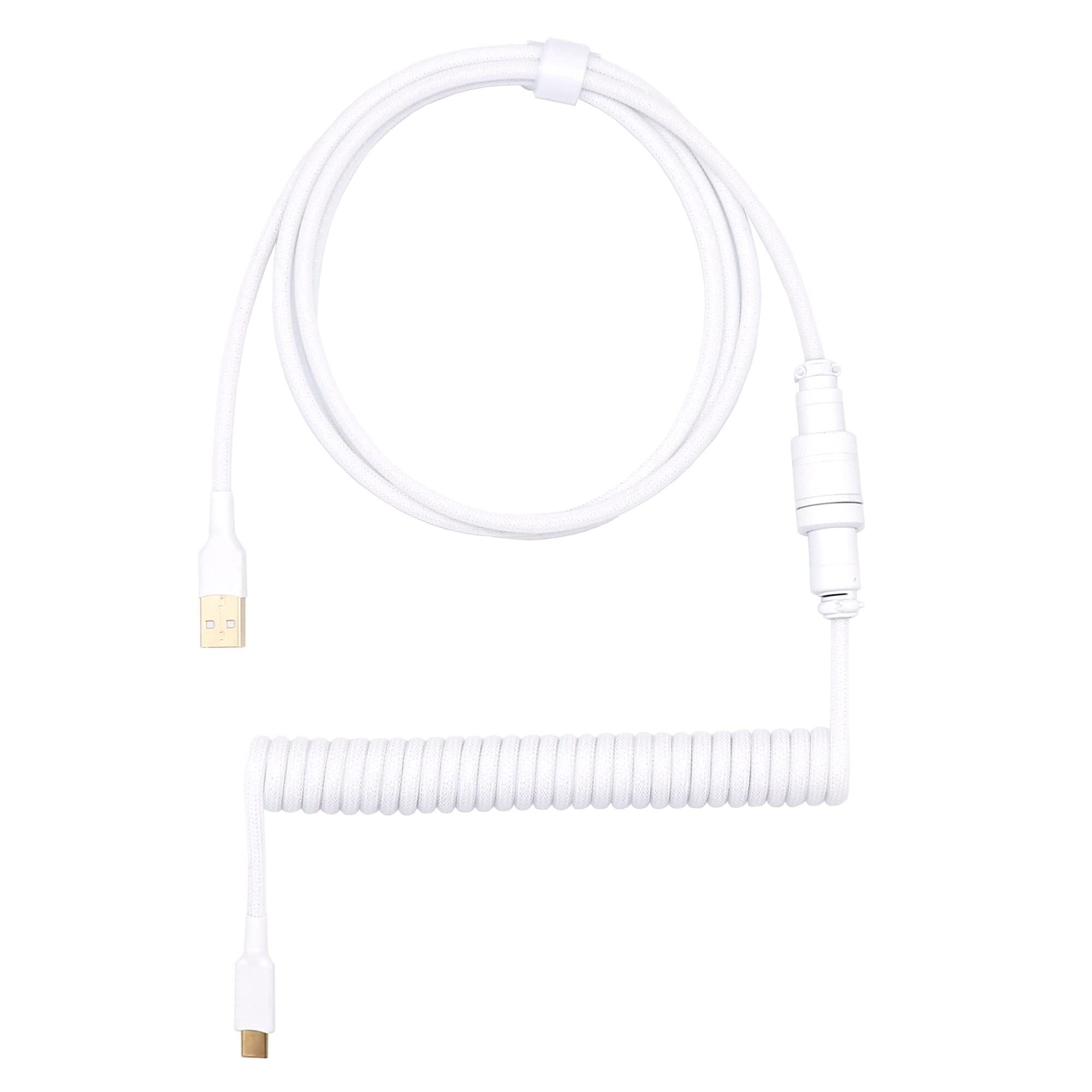 KRAKEN KEYBOARDS White Coiled Keyboard Cable - Artisan Coiled USB C Cable with Aviator Connector for Mechanical Gaming (Pure White)
