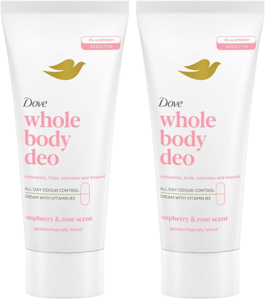 Deodorant Dove Creme Whole Body Deo 75ml, Ganzkörper-Deodorant, Himbeer- und Rosenduft, Geruchsschutz bis zu 72 Stunden, Dermatologisch getestet, Gynäkologisch getestet (Packung mit 2)