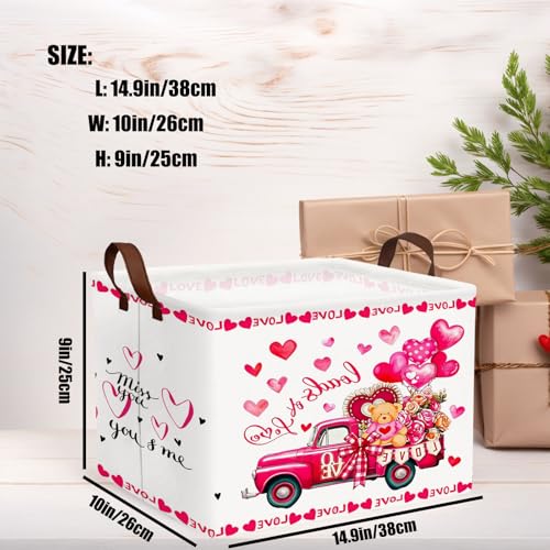 Image of Cute Large Valentine's Day Gift Basket Empty Heart Decor Storage Bin for Kid Baby Room Decor (Rose Red Truck Bear)
