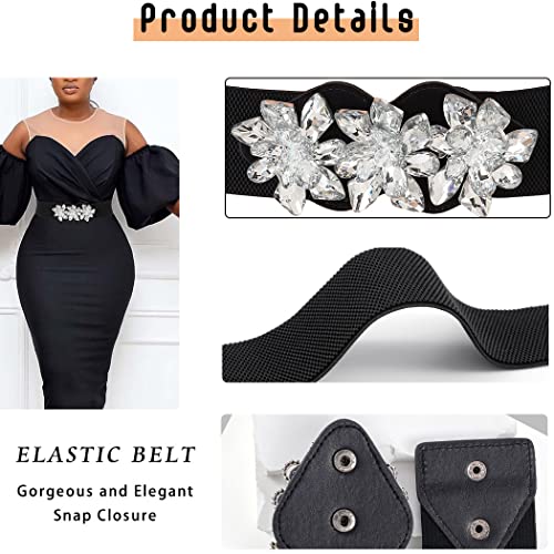 Rhinestone Stretch Belt Black Wide Dress Belt Women Elastic Belts Crystal Dressy Waist Jewelry Accessories3