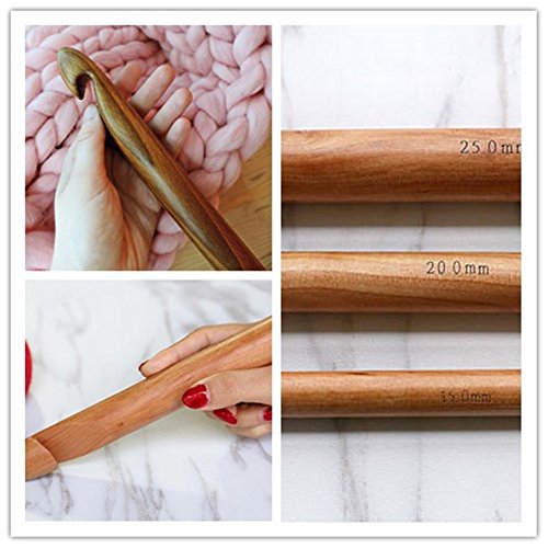 Wooden Crochet Hooks Set 15/20/25Mm, 3Pcs Bamboo Handcrafted Knitting Needles, Giant Yarn Hook, Knitting Gift For Her, Thick Wooden Hand Carved Crochet Hooks #TOP4