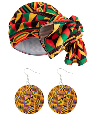 Women African Maxi Skirt Casual Stretch Head Wrap Scarf Drop Dangle Earrings3