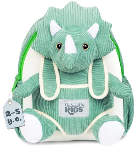 Naturally KIDS Green Dinosaur Backpack, Dinosaur Toys for Girls Boys Toddler Backpack for Girls w Stuffed Animal