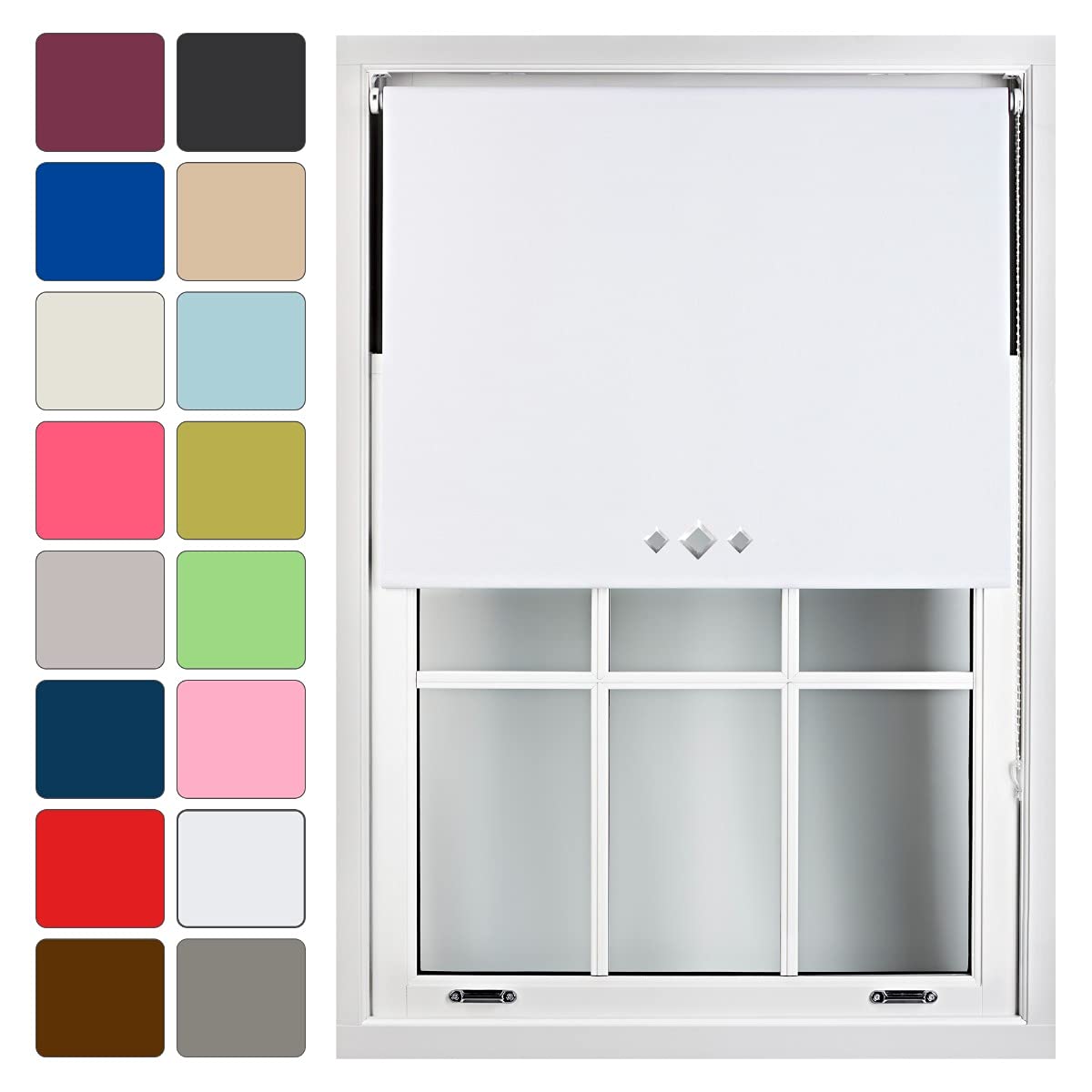 Furnished White Blackout Roller Blind With Triple Diamond Eyelets Made To Measure, 120Cm X 210Cm