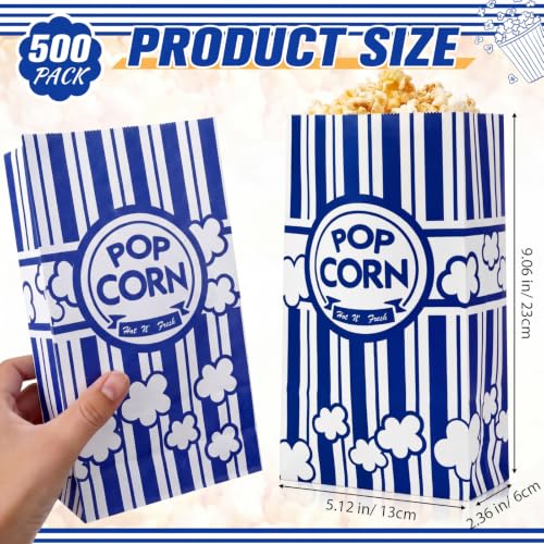 Image of Leinuosen 500 Pcs Paper Popcorn Bags Bulk 2 oz Large Flat Bottom Boxes Disposable Container Sleeve Movie Night Popcorn Bucket for Retro Movie Themed Party Carnival Supplies (Dark Blue)