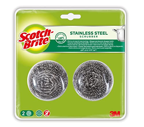 Scotch-Brite Stainless Steel Metal Spiral Scrub Sponge 2 pieces/pack | Ideal for Cast Iron Pans | Powerful Scrubbing | Hard cleaning | Kitchen sponge | Scrub | Kitchen Garage Outdoor