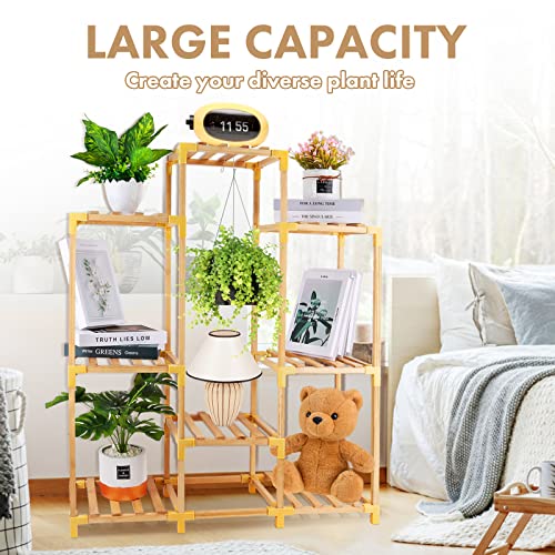 5 Tier 8 Potted Hanging Plant Stand Indoor Outdoor, Bamboo Tall Plant Stands Shelf Hold Multiple Plants (No Screws Required) For Corner, Living Room, Balcony And Bedroom. #TOP5