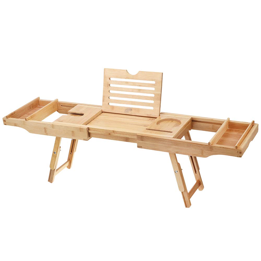Bandeja para bañera y escritorio para cama para computadora portátil: diseño innovador 2 en 1 que transforma nuestra bandeja para bañera 100% extra grande de bambú en bandeja para cama: baño para un