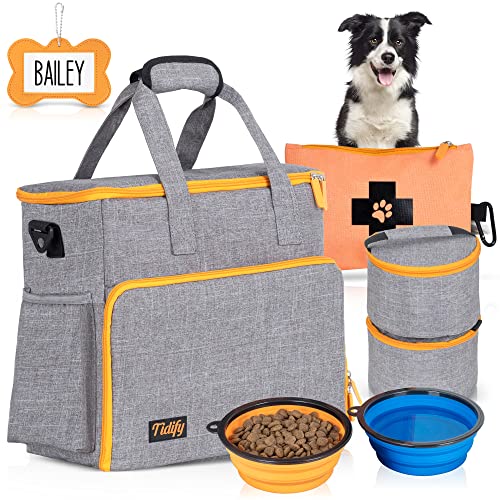 Dog Travel Bag Airline Approved Travel Set For Dog And Cat Tote Organizer With Multi Function Pockets, 2 Food Containers And Collapsible Bowls, Weekend Away Dog Bag For Travel Accessories - Gray #TOP7