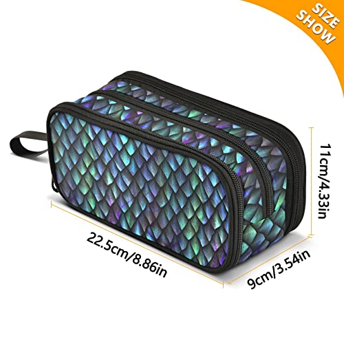 Image of Pencil Case Dragon Scale 3 Compartments Pencil Pouch | Big Capacity,Aesthetic,Organizer Markers,Pencil Box,,Boys,Girls,Adults,Students,Back to School Season,Gift