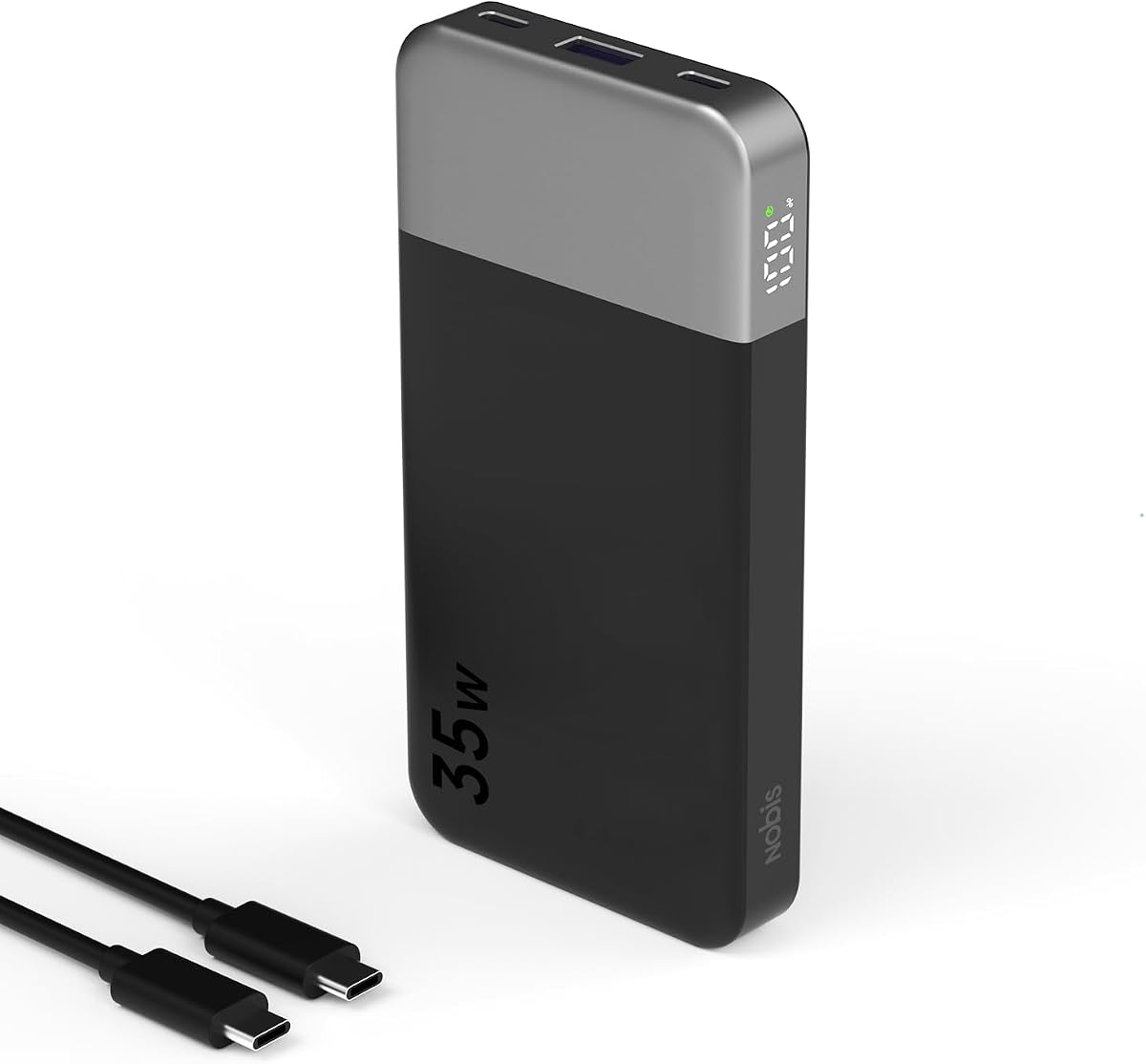 NOBIS Power Bank 35W 10000mAh Portable Charger | Fast Charging Battery pack, 2 USB-C In&Out, 1 USB A, Digital Display, Compatible Phone 17, S25, Tablet