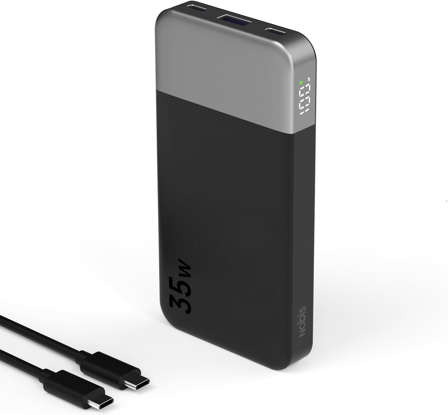 NOBIS Power Bank 35W 10000mAh Portable Charger - Fast Charging with 2 USB-C in&Out,1 USB A, Battery Pack with Digital Display for Phone 17, S25, Tablet