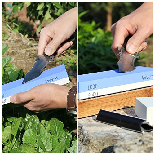 Knife Sharpening Stone,Aovemt Premium Knife Sharpening Kit 2 Side Grit 1000/6000 Whetstone Wet Stone Sharpening Kit Nonslip Bamboo Base Angle Guide, And Fix Stone #TOP3