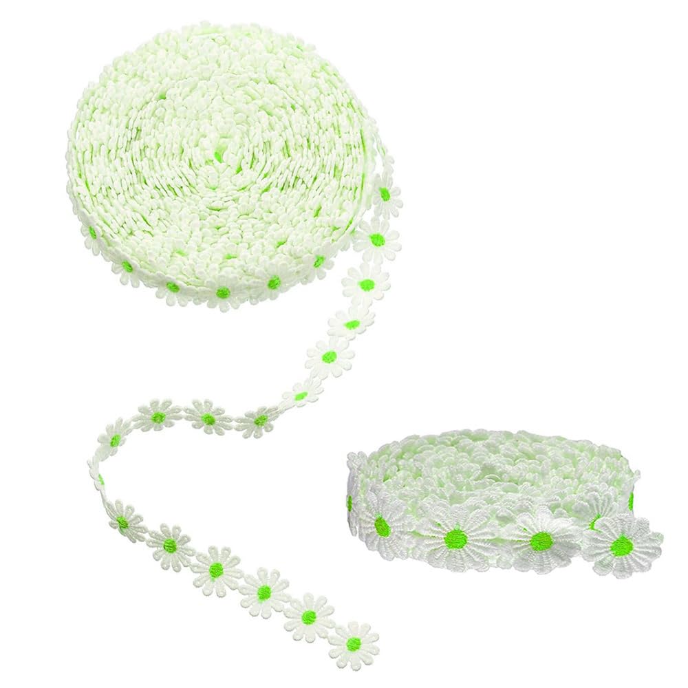 Lace Ribbon Trim Embroidered Sewing Lace Trim, Daisy Flower Lace Trim Ribbon Applique Fabric for Decorations Crafts Supplies, 6 Yards(Light Green)