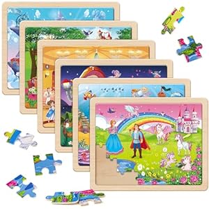 SYNARRY Unicorn Mermaid Princess Fairy Wooden Puzzles for Kids Ages 4-6, 6 Packs 60 PCs Jigsaw Puzzles for Kids Ages 4-8, Preschool Toys Gifts for Toddlers 3-5, Wood Puzzles for 3 4 5 6 Year Old Girls
