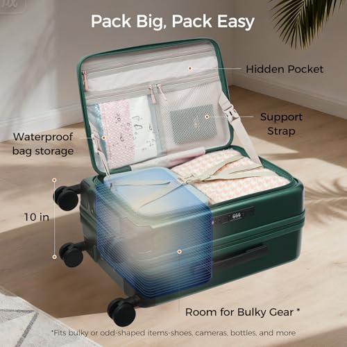 Image of CCASELLY Carry On Luggage Top Opening with Cup Holder & Phone Holder, Expandable PC Hard Shell Suitcase with USB Charging Port, Side Hook, 360 Spinner Wheels, TSA Lock & YKK Zippers