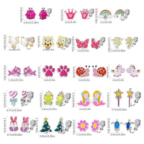 Image of 20 Pairs Clip on Earrings Pack - Cute Animal Designs, Non-Pierced for women with No Ear Holes,Cute Animal Clipon Earrings Pack