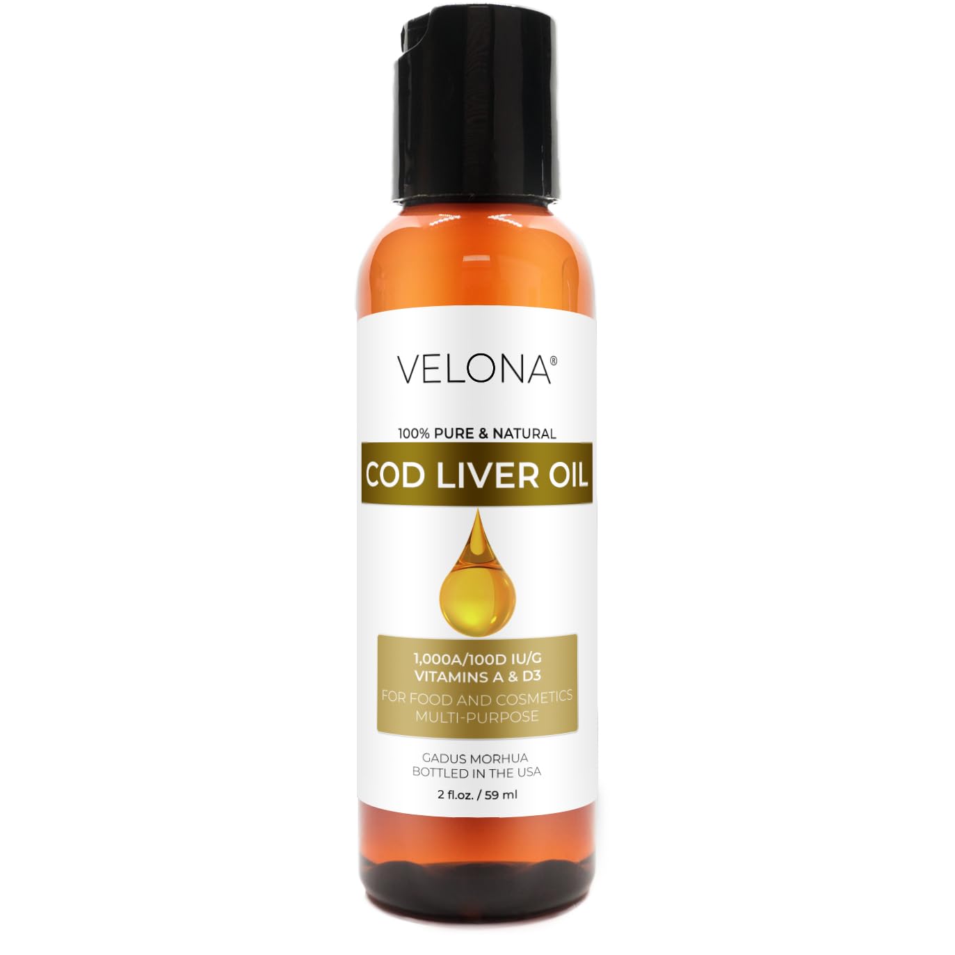 velona Cod Liver Oil - 2 fl oz, 1,000A/100D IU/g Omega 3 Vitamins A & D3 2 Fl Oz (Pack of 1)