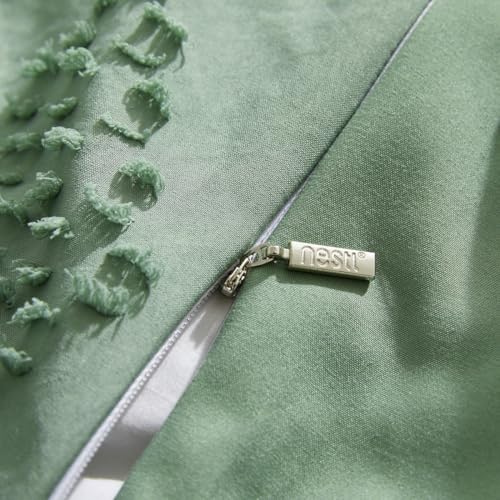 Image of Hearth & Harbor Boho Bedding Sets & Collections - Boho Duvet Cover Twin, 2 Piece Twin Duvet Cover Set, Double Brushed Green Duvet Cover with Zipper Closure, 1 Duvet Set 68x90 inches and 1 Pillow Sham