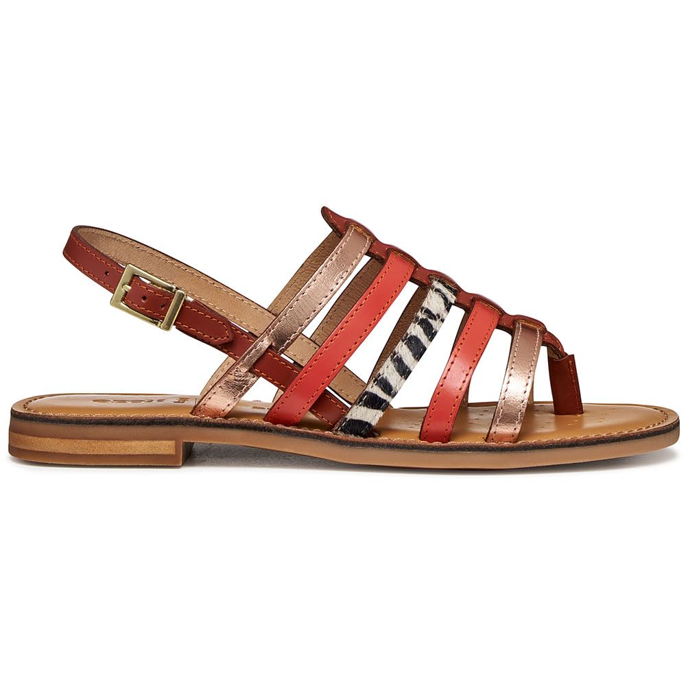 Geox Women's D Maddalusiac B Flat Sandal, Rose Gold/Brick, 38 EU