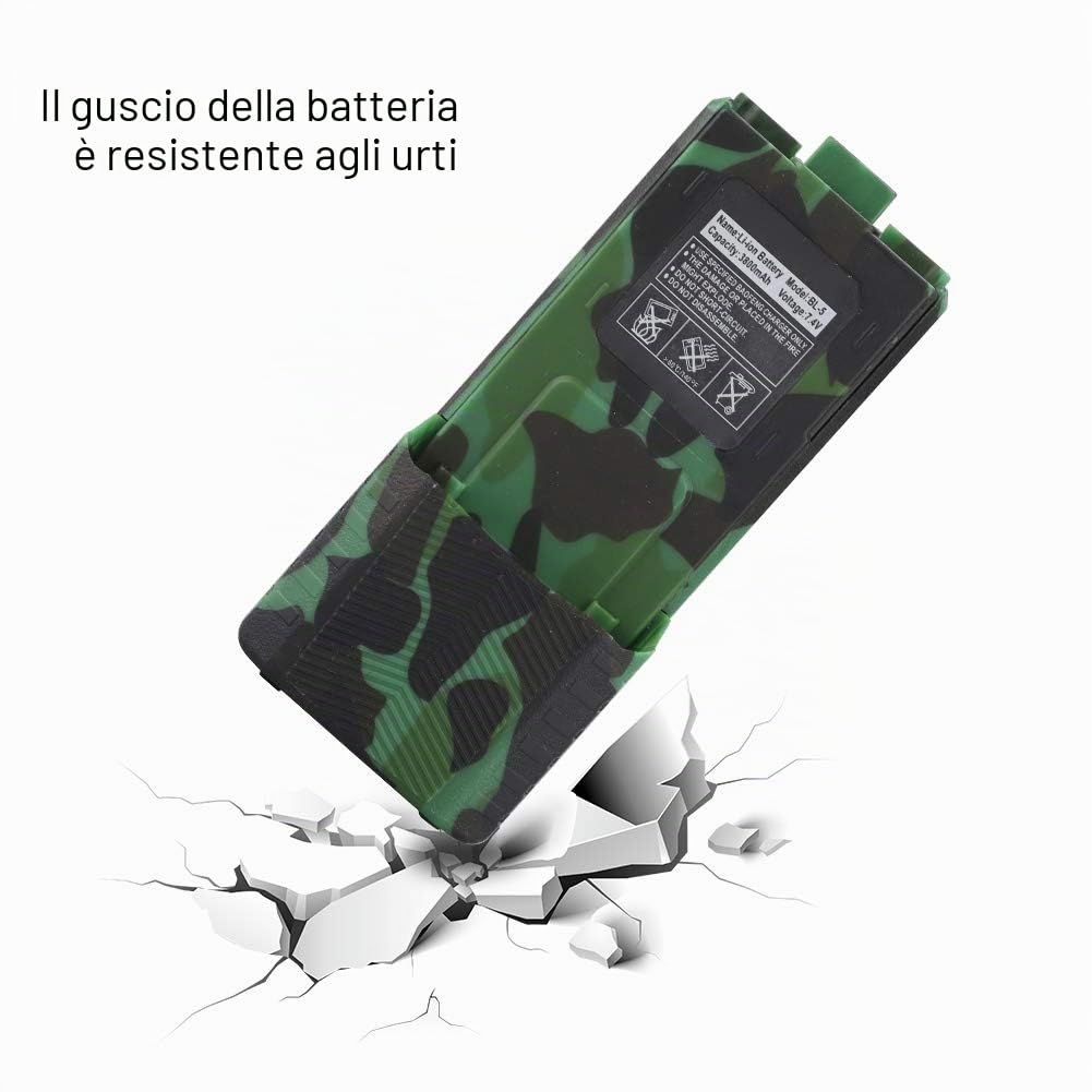 Walkie Talkie Batteria originale agli ioni di litio Batteria originale agli ioni di litio da 7,4 V 3800 mAh per UV-5R BL-5L Serie UV 5R Radio bidirezionale(Camuffare)