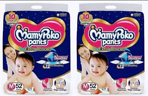 Image of MamyPoko ?Unisex, Pants Pants Extra Absorb Diaper, Medium-52+52 Pants - M (104 Pieces)