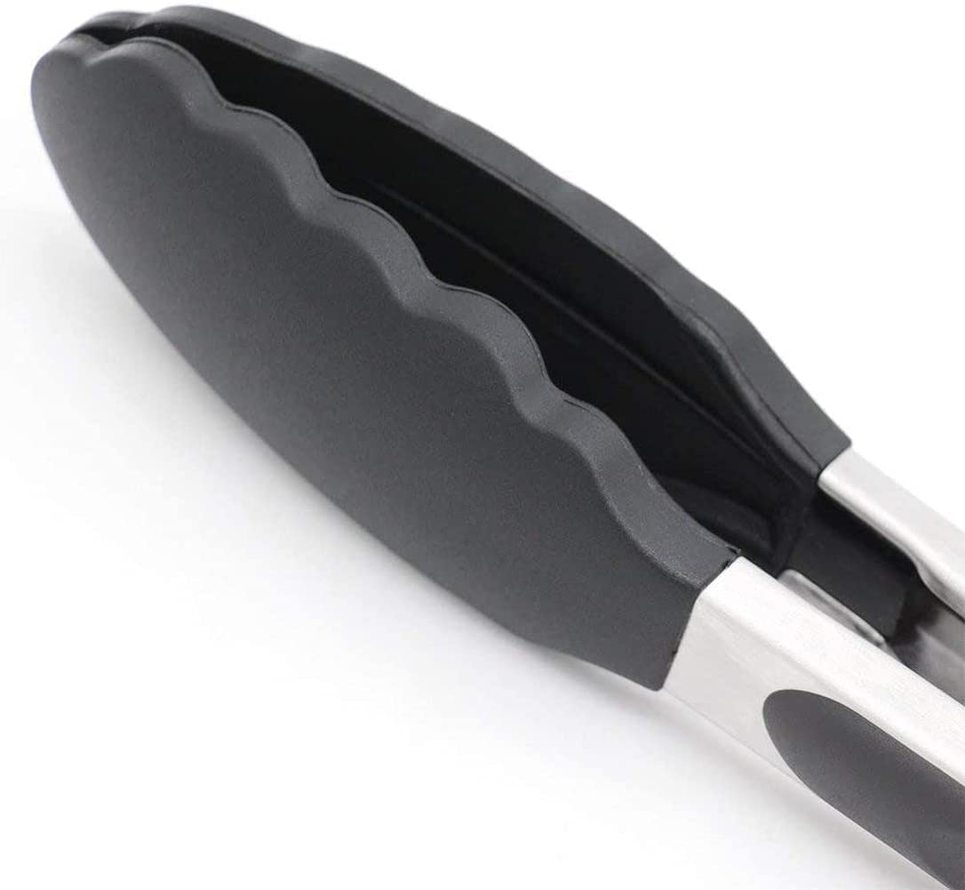 Lot de 2 Pinces de Cuisine Noires en Silicone de qualité supérieure sans BPA antiadhésives en Acier Inoxydable pour Barbecue, Cuisson, grillades, Pinces Alimentaires verrouillables