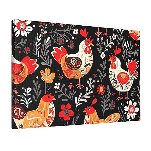 Affiche d'œuvre d'art rétro coq mignon pour décoration murale de salle de bain et bureau